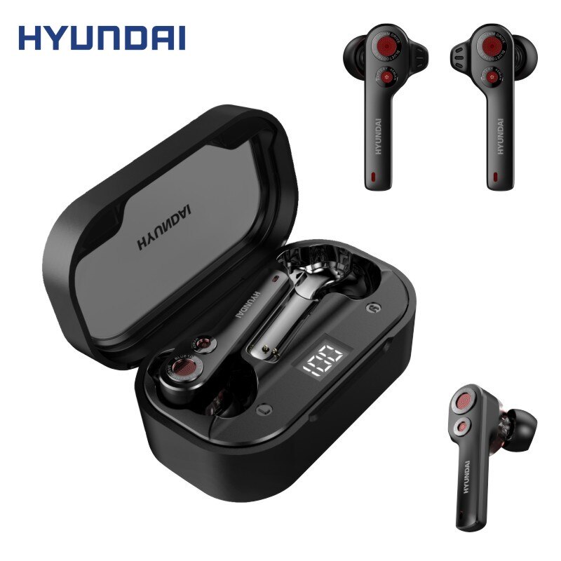 HYUNDAI HT98 double dynamique Ture sans fil écouteurs HIFI stéréo Bluetooth 5.0 AI contrôle tactile paire automatique 600mAH longue veille: Black