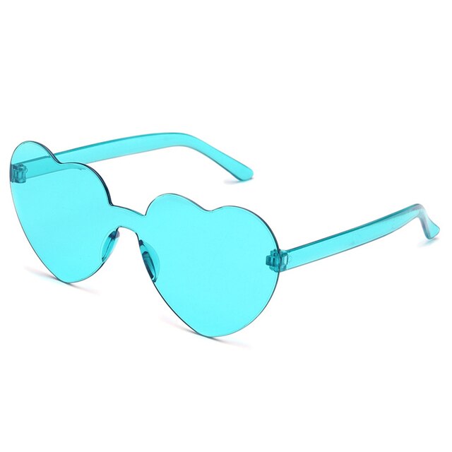 Gafas de sol con forma de corazón de amor para mujer, montura sin montura, tinte transparente, lentes coloridas, rojo, rosa, amarillo, tonos de viaje
