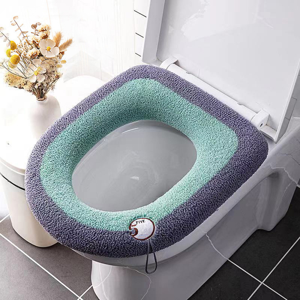 Cartoon Winter Warm Toilet Seat Cover Mat 1Pcs Washable Bathroom Accessories Knitting Pure Color Soft O-shape Pad Toilet Seat: B
