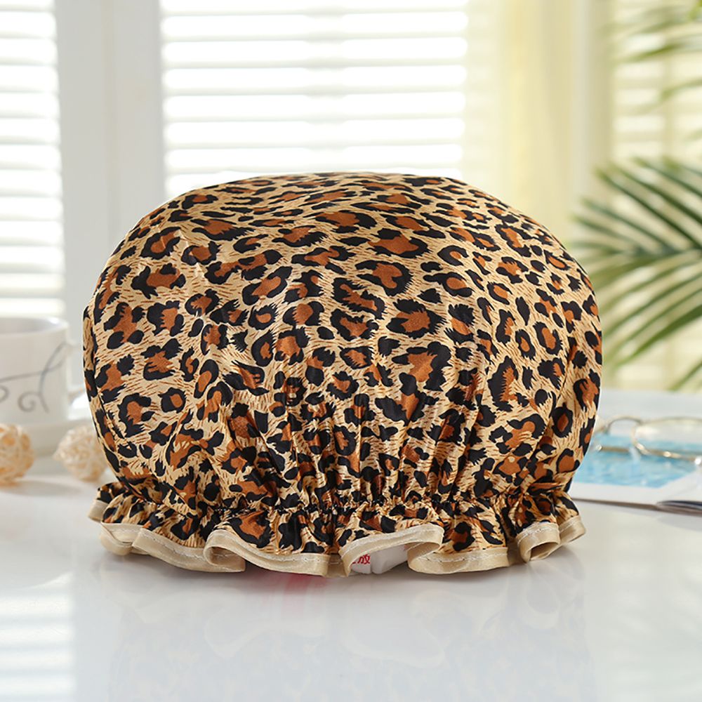 1PC Waterproof Bath Cap Thick Shower Hair Cover Soft Shower Hat Elastic Sleeping Cap Makeup Remover SPA Bathroom Accessories: Leopard