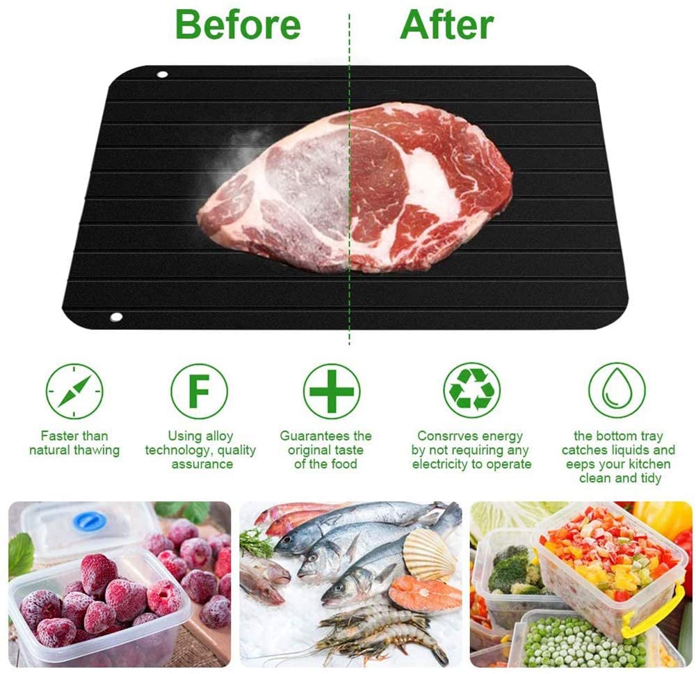 Bandeja de descongelación de carne, descongelación rápida, bandeja para descongelar sin microondas, electricidad, placa de tabla de descongelamiento rápido, descongelación rápida de alimentos congelados