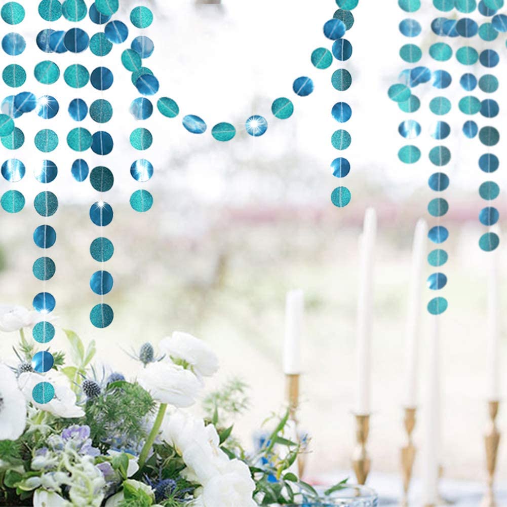Royal Blue Paper Circle Garland Hanging Boy Kids Ocean Themed Hanging Birthday Party Banner Backdrop Baby Shower Wall Decoration: Blue Green