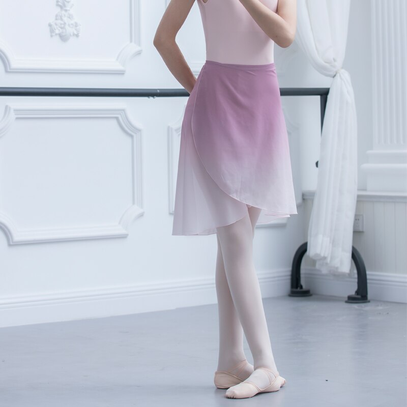 Gradient ballet nederdel snøre gradient ballet kjole med kort nederdel chiffon dans nederdele kvinder voksne bløde dansekostumer: B