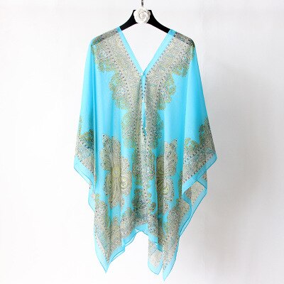 Châle en soie multifonctionnel pour femmes, écharpe magique en mousseline de soie, protection solaire, serviette de plage super longue, polyvalente: Sky blue