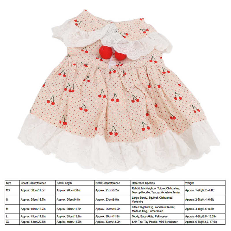 Strój zwierzaka z wzorami wiśni ręcznie myte miękka bawełniana mała sukienka dla zwierzaka na co dzień