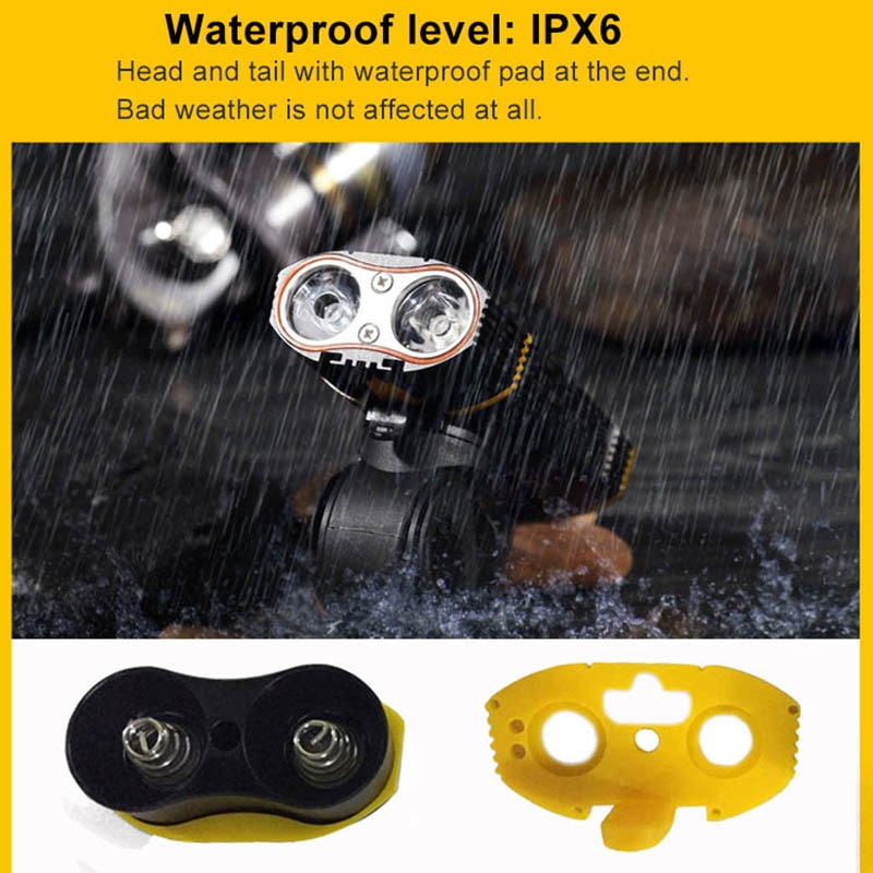 6000LM Bicycle Light 2x XML-L2 LED Bike Light With USB Rechargeable Battery Cycling Front Light +Handlebar Mount
