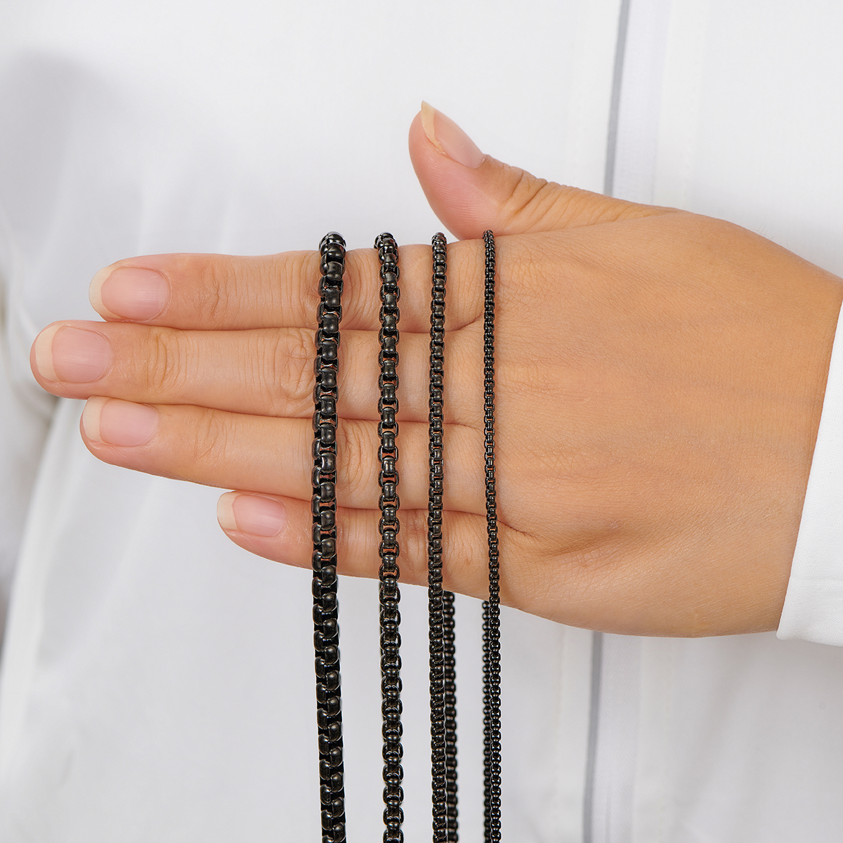 1 pieza de cadena de eslabones de caja de Color negro de 2mm/3mm/4mm/5mm, collar clásico, joyería de acero inoxidable para hombres y mujeres