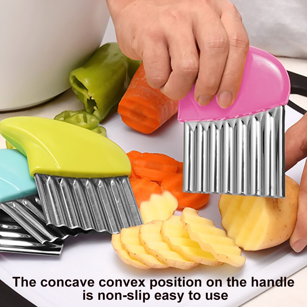 Stainless Steel Potato Chip Slicer Dough Vegetable Fruit Crinkle Wavy Slicer Knife Potato Cutter Chopper French Fry Maker 1/4pcs