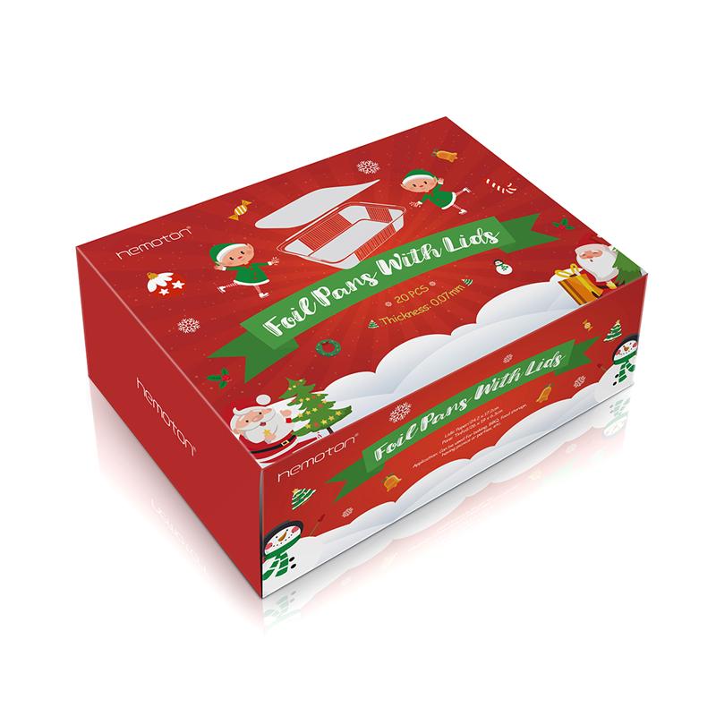 20pcs Christmas Takeout Boxes Tinfoil Pans With Lids Disposable BBQ Carry Out Box Foil Pans With Covers For Baking Cooking