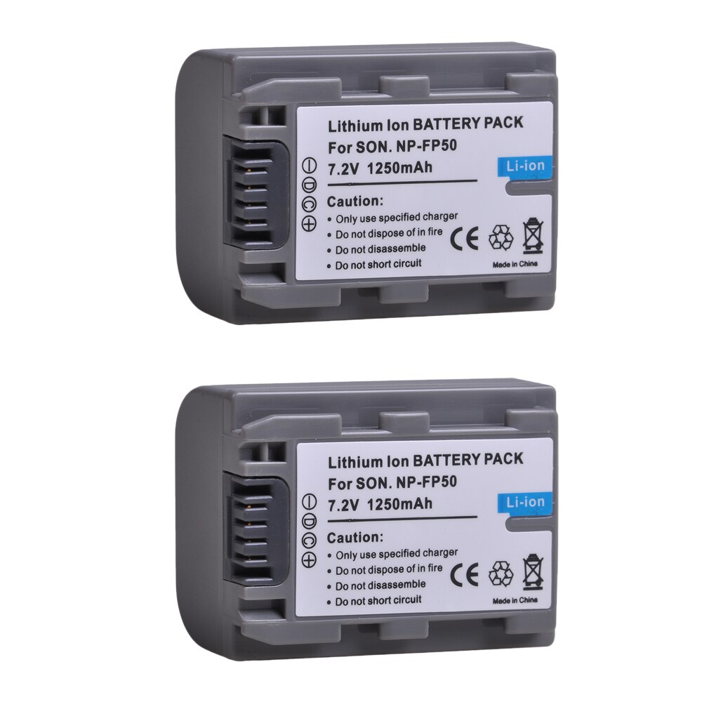 1250mAh NP FP50 NP-FP50 Battery for Sony NP-FP30 NP-FP60 NP-FP70 NP-FP71 NP-FP90 DCR-SX40 SX40R SX41 HDR-CX105 SR82E SR85E: 2x Battery