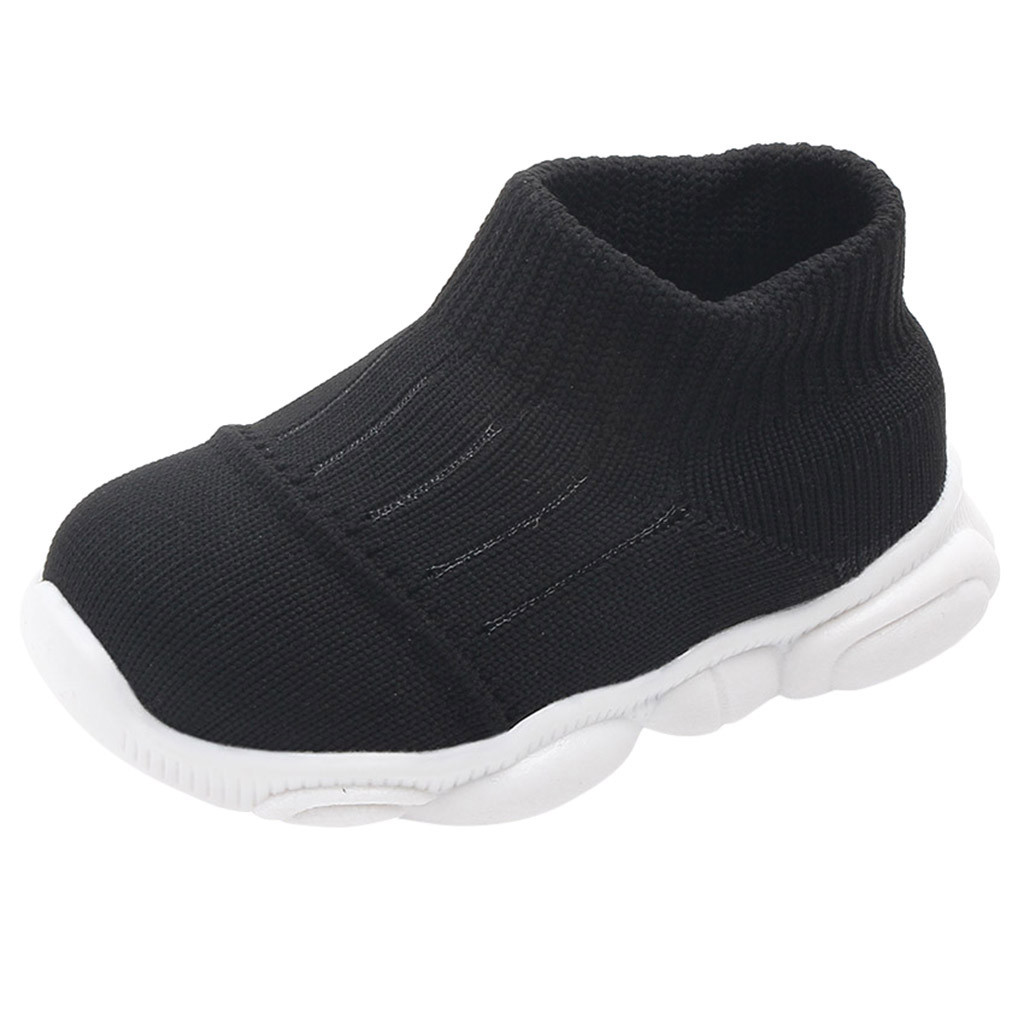 Baskets de Sport tricotées pour enfants, chaussures à mailles, chaussures pour bébé garçon et fille, tendance, automne-hiver, décontracté, # C: Black / 4