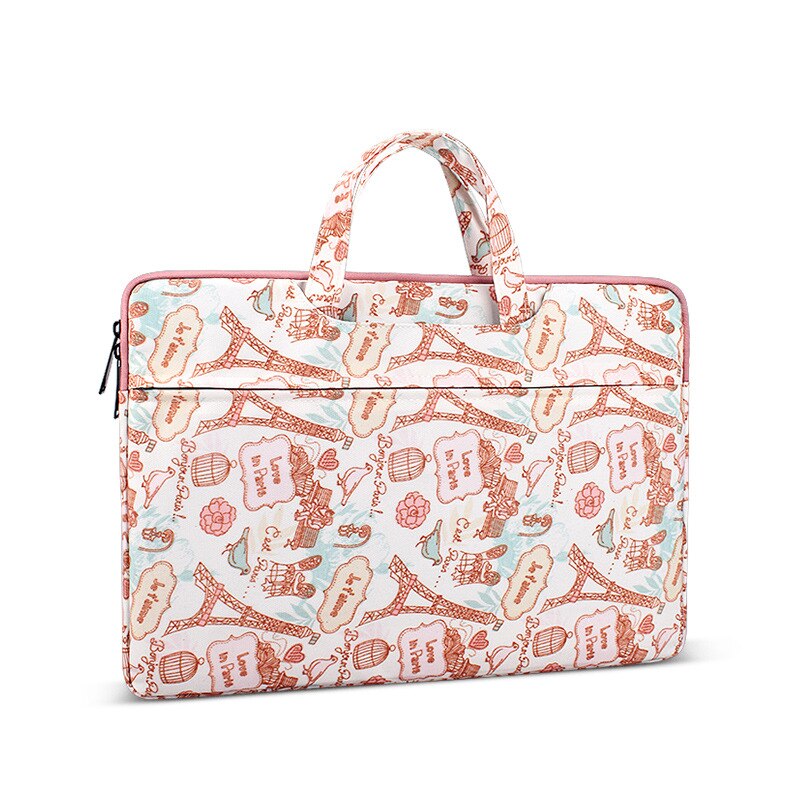 13.3/14.1/15.4inch Laptop Bag Portable Zipper File Folder for Document Bag Handbag Briefcase Kawaii Notebook Stationery Storage: 13.3inch Pink-white