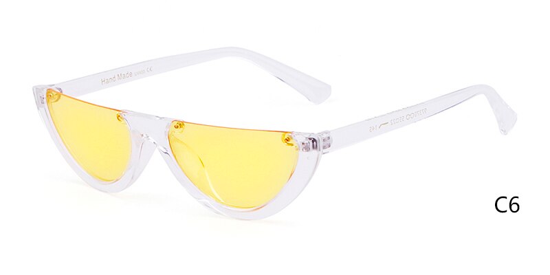 Half Moon Slim Sunnies Sunglasses Women Brand Retro Vintage Pink Lens Cat Eye Frame Sun Glasses Girls Shades 463B: C6 clear yellow