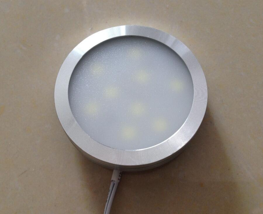 4 stks/partij 3 W hoge helderheid SMD ultra slim ronde led kast licht 12 v ronde platte oppervlak onder showcase keuken puck licht