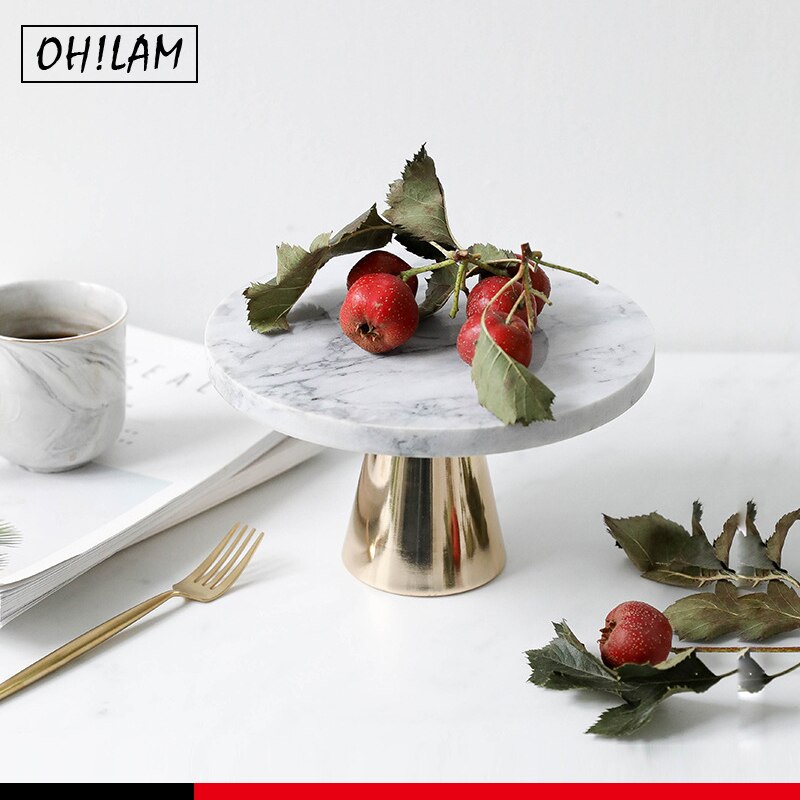 Home Natural Champagne Marble Cake Stand Dessert Fruit Serving Plate Tray on Pedestal Stand-Tea Party Serving Platter