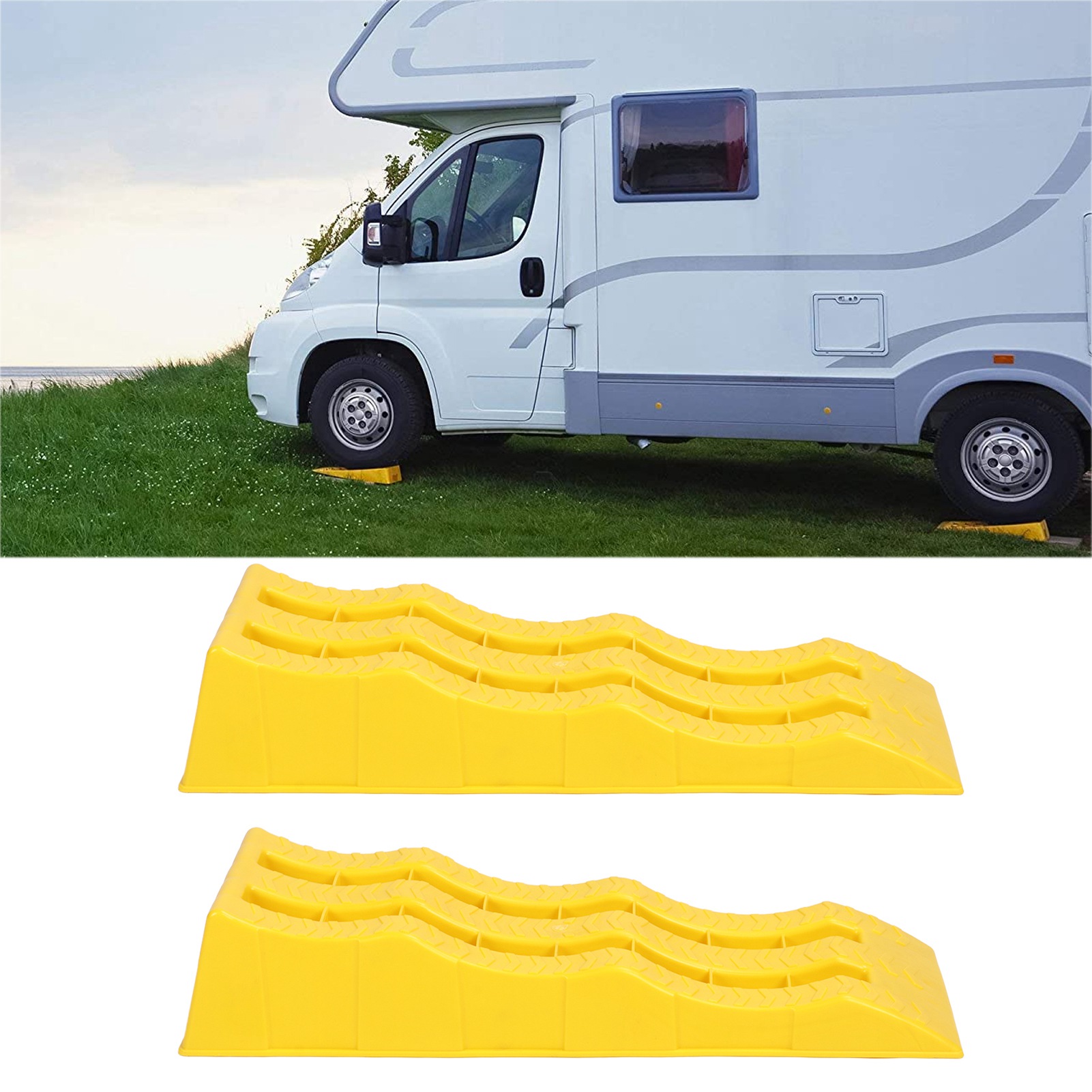 2 Stuks Camper Leveler Rv Nivellering Opritten 3 Trap Gele Aanhangwagen Camper Wiel Choks Voor Het Stabiliseren Van Ongelijke Grond En Parkeren