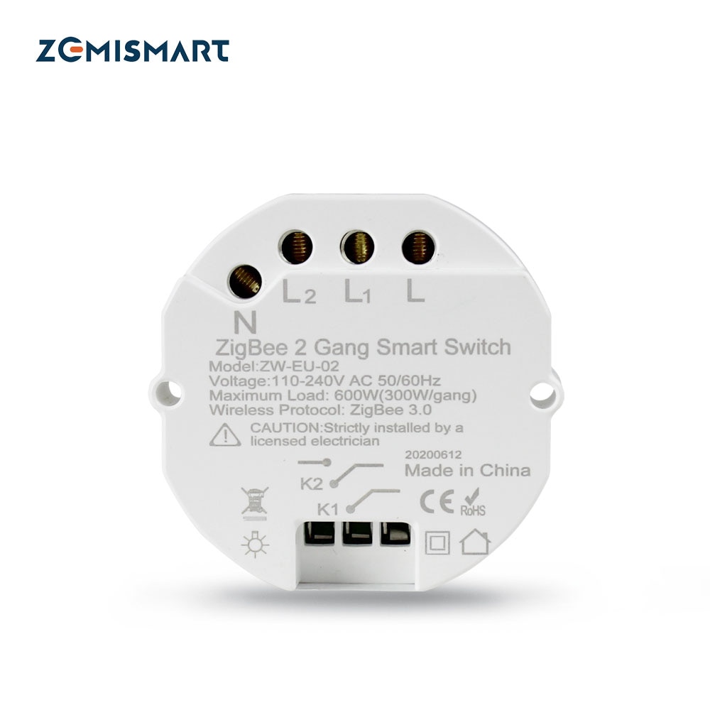 Zemismart Zigbee Switch SmartThings Tuya Zigbee Remote Control Light Inline Module Mini Switch 2 Gangs 2 Ways