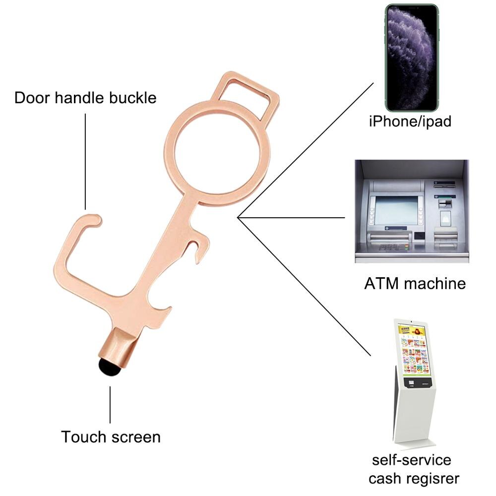 Apriporta senza contatto Attrezzo, 4 Pz Multifunzionale Nessun tasto tocco Apriporta Gancio ergonomico Pulsante touchscreen Stilo mobile con portachiavi per Ambiente esterno no tocco ecc.