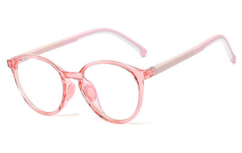 Peekaboo blue light blocking round frame glasses for kids girls boys tr90 transparent eyeglasses myopia accessories for students: pink with clear