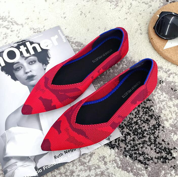 Beroemde Casual Boot Schoenen Vrouw Puntschoen Sapatos Stretch Breien Ballerina Flats Schoenen Lente Plus Size Roll-Up ballet: Rood / 8.5