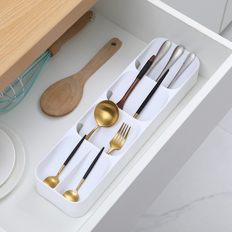 Cutlery Storage Kitchen Tray Kitchen Knife holder Organizer Kitchen Container Spoon Fork Storage Separation Knife Block Holder: white