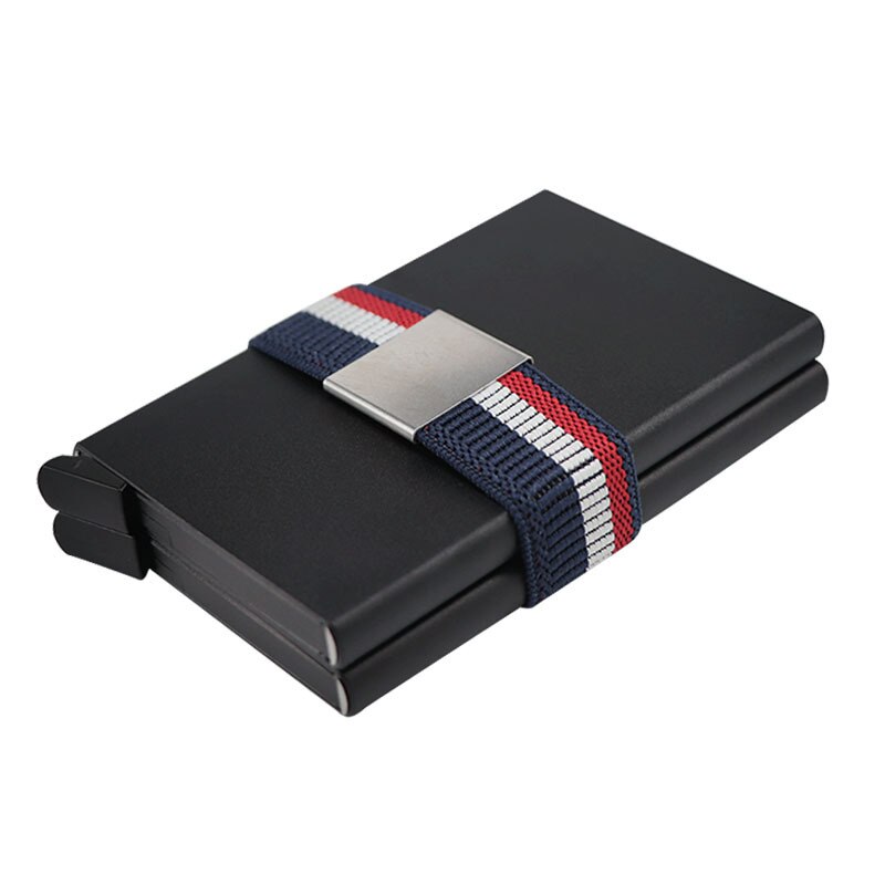 Dienqi carteira masculina de metal, carteira dupla com elástico, de borracha, multifuncional: Black