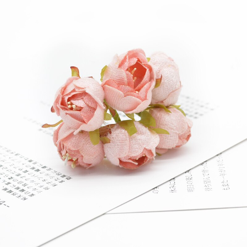 6 piezas de flores artificiales rosas de té flores decorativas para boda coronas adornos navideños para el hogar diy Caja de estampa: B