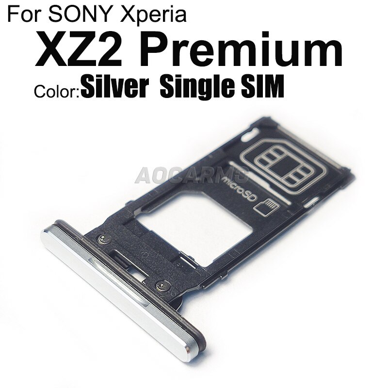 Aocarmo Voor Sony Xperia XZ2 Premium H8116 H8166 XZ2P Enkele Dual Sim Tray Slot Memory Microsd Tf Card Holder Reader: Silver Single SIM