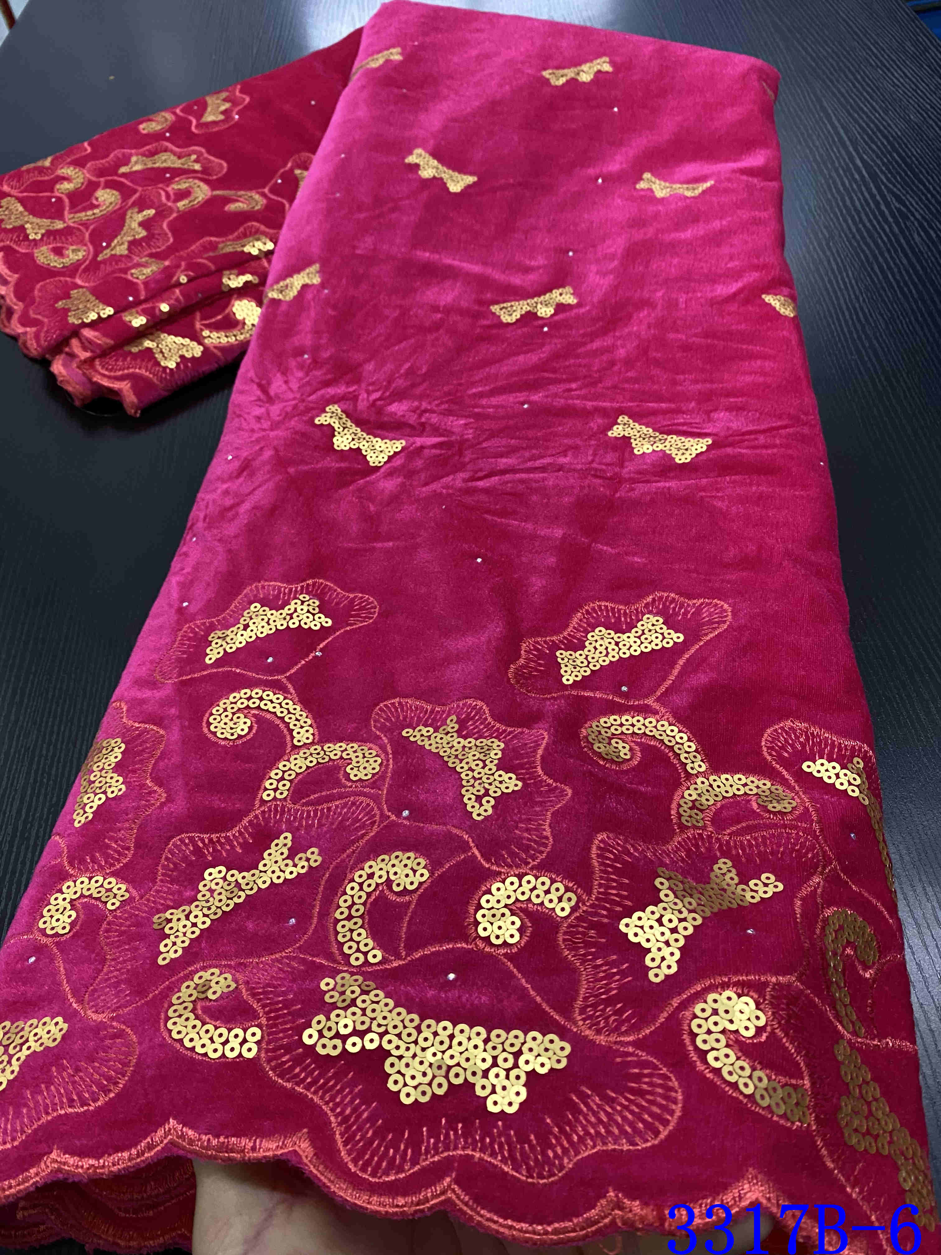 African Velvet Lace Fabric Lace Nigerian Lace Fabrics For Wedding Sequins Lace Fabric YA3317B-6: Picture 6