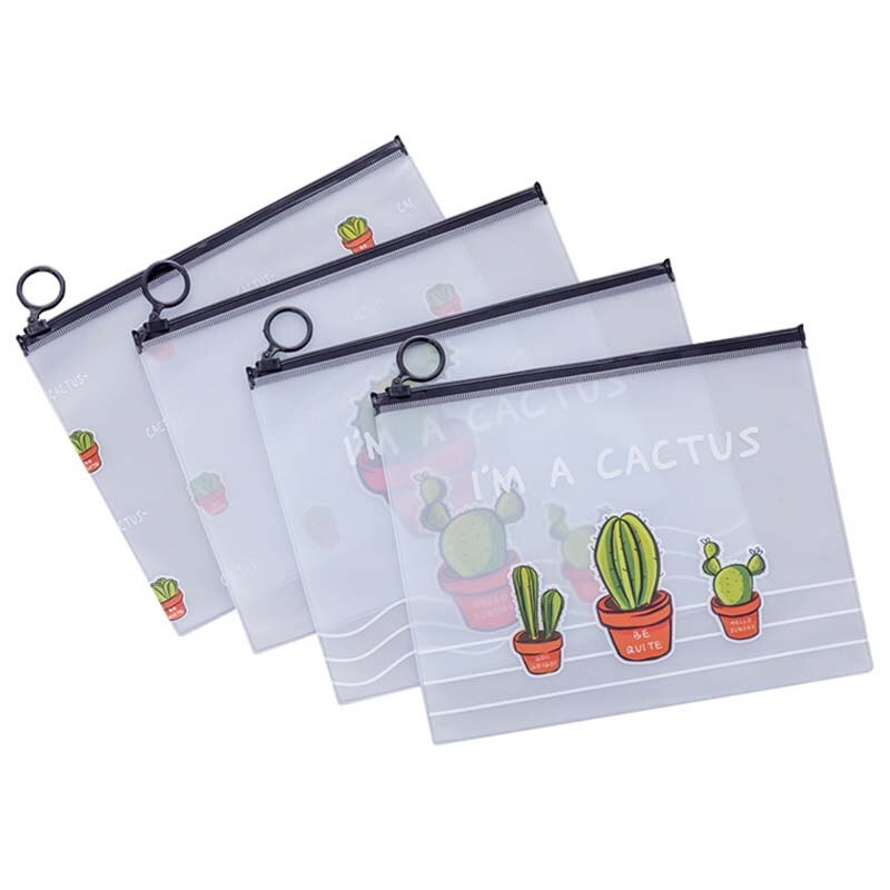 Sacs en plastique à fermeture éclair, Cactus dessin animé mignon sac de rangement Transparent de maquillage pour crayon organisateur de bureau à domicile