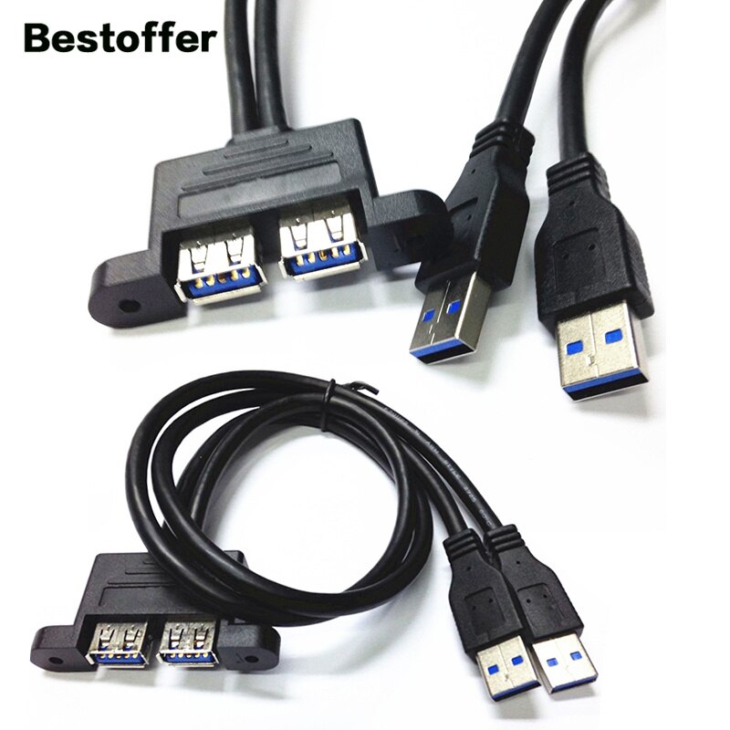 0.5 Meters Dual USB 3.0 Type-A Male to Female Conversion Extension Cable Lockable Panel Cable: Default Title