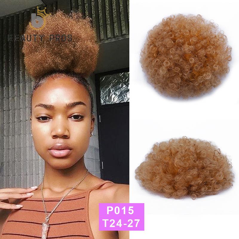 BEAUTY PROS High Puff Afro Curly Wig Ponytail Drawstring Short Afro Kinky Chignon Bun Hairpiece Pony Tail Clip In on: P015-T24-27