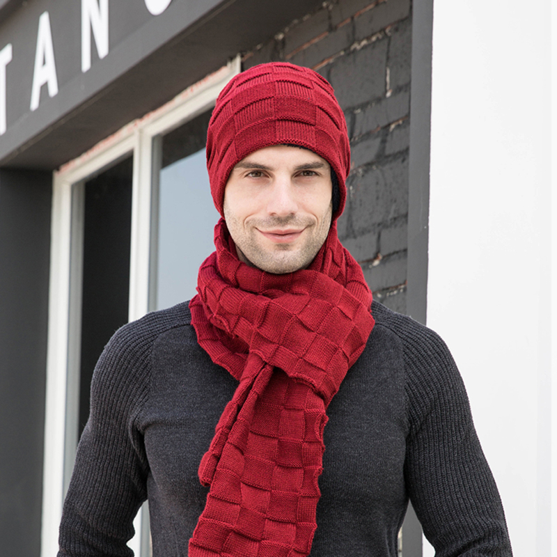 Conjunto de guantes de punto para hombre y mujer, gorros Unisex, sombrero, anillo, bufanda, gorro grueso y cálido, Retro, sólido, suave, , Invierno