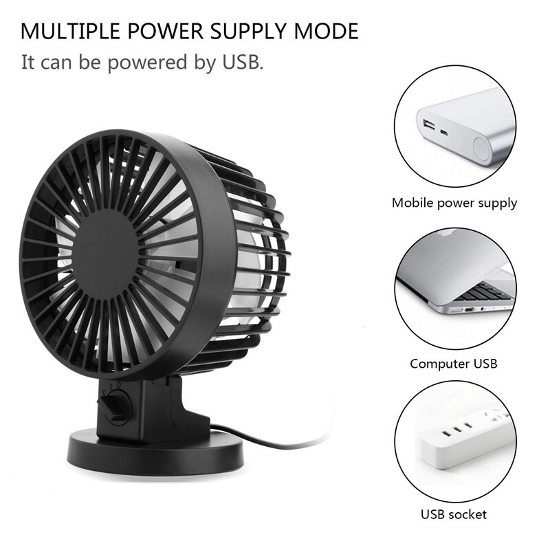 Persoonlijke Mini USB Fan Geruisloze Tafel Bureau Ventilator met Dual Blades Voor Home Office Desktop (2 versnellingen) Zwart