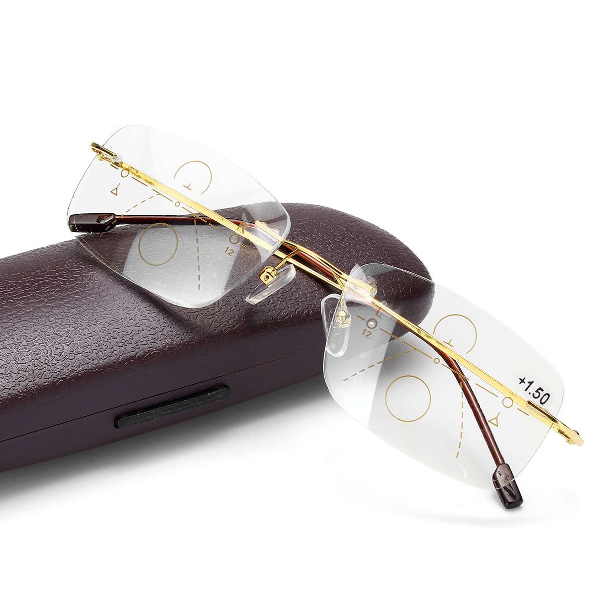 Progressive Multifocal Glasses Transition Reading Glasses Half Metal Rim Men Eyewear Hyperopia Presbyopia Reade with Box: +200 / Gold