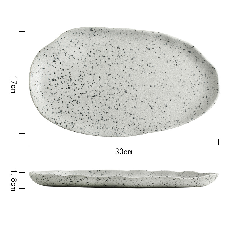 Nordic Granite Texture Ceramic Plate Dishes Irregular Western Food Dinner Plates Dessert Dish Soup Bowls Home Tableware: G-30x17x1.8cm