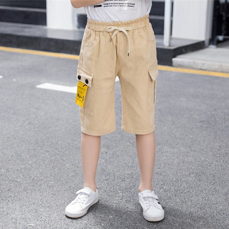 Kids Boy Casual Shorts With Pocket Summer Teenager Cargo Shorts For Boys Child Cotton clothing For 5 To 13 Years Old: Khaki / 5