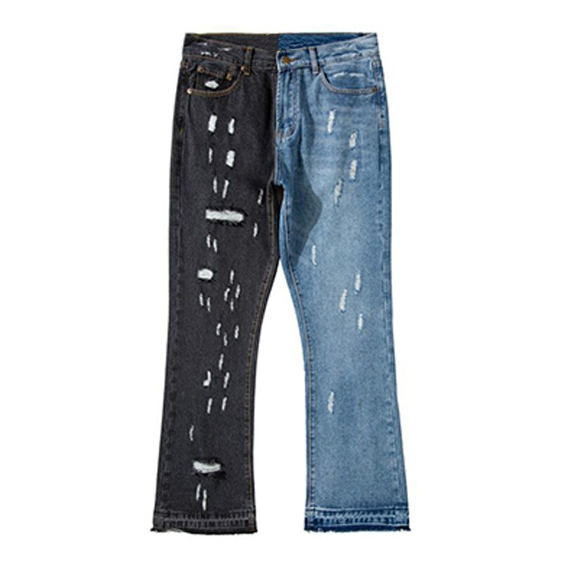 Hommes Denim Flare pantalon Patchwork déchiré trous pantalons décontractés automne hiver Streetwear Hip Hop pantalons longs Joggers jean