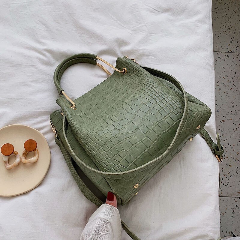 RanHuang sacs à main de pour femmes sacs seau en cuir Pu Alligator sacs à main sacs à bandoulière filles sacs de messager: Green