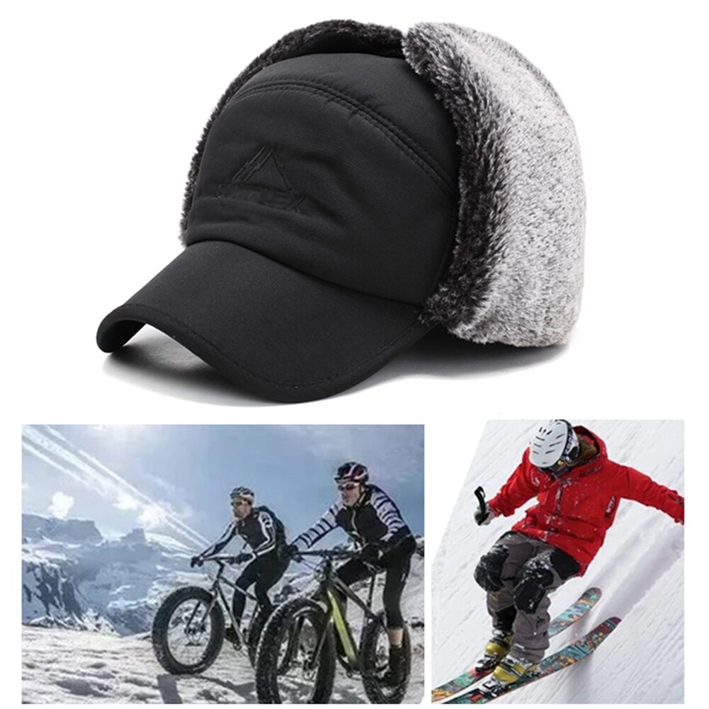 Unisex varm vinter trapper trooper hat herre imiteret pels bomber hatte med øreklap vindtæt maske sne ski hat jagthue