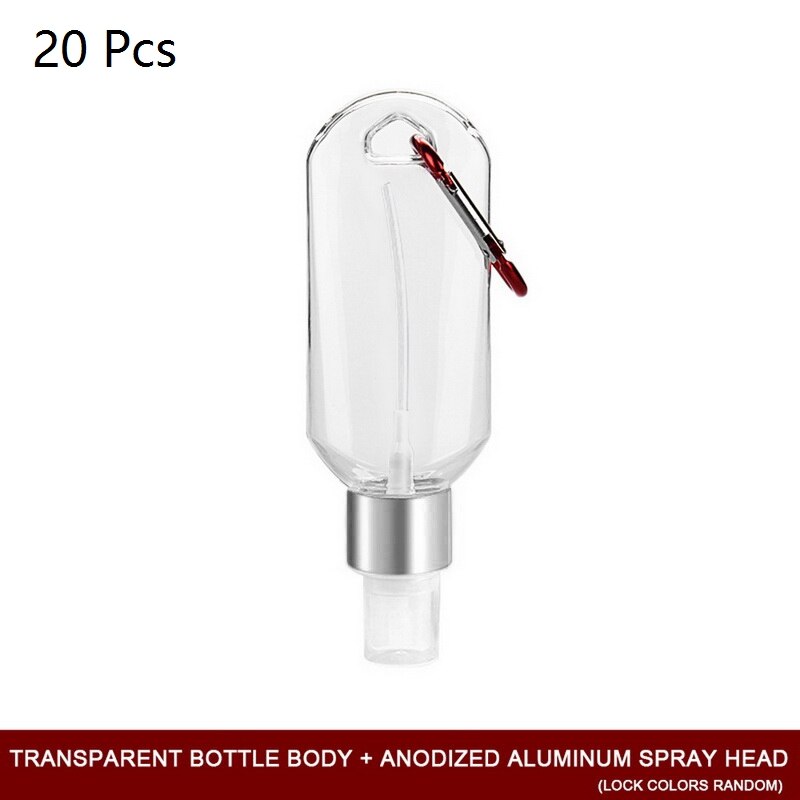50ml Wall Hanging Refillable Bottles Hand Sanitizer Containers Travel Containers Leakproof Spray Bottle With Lanyard: Silver 20Pc
