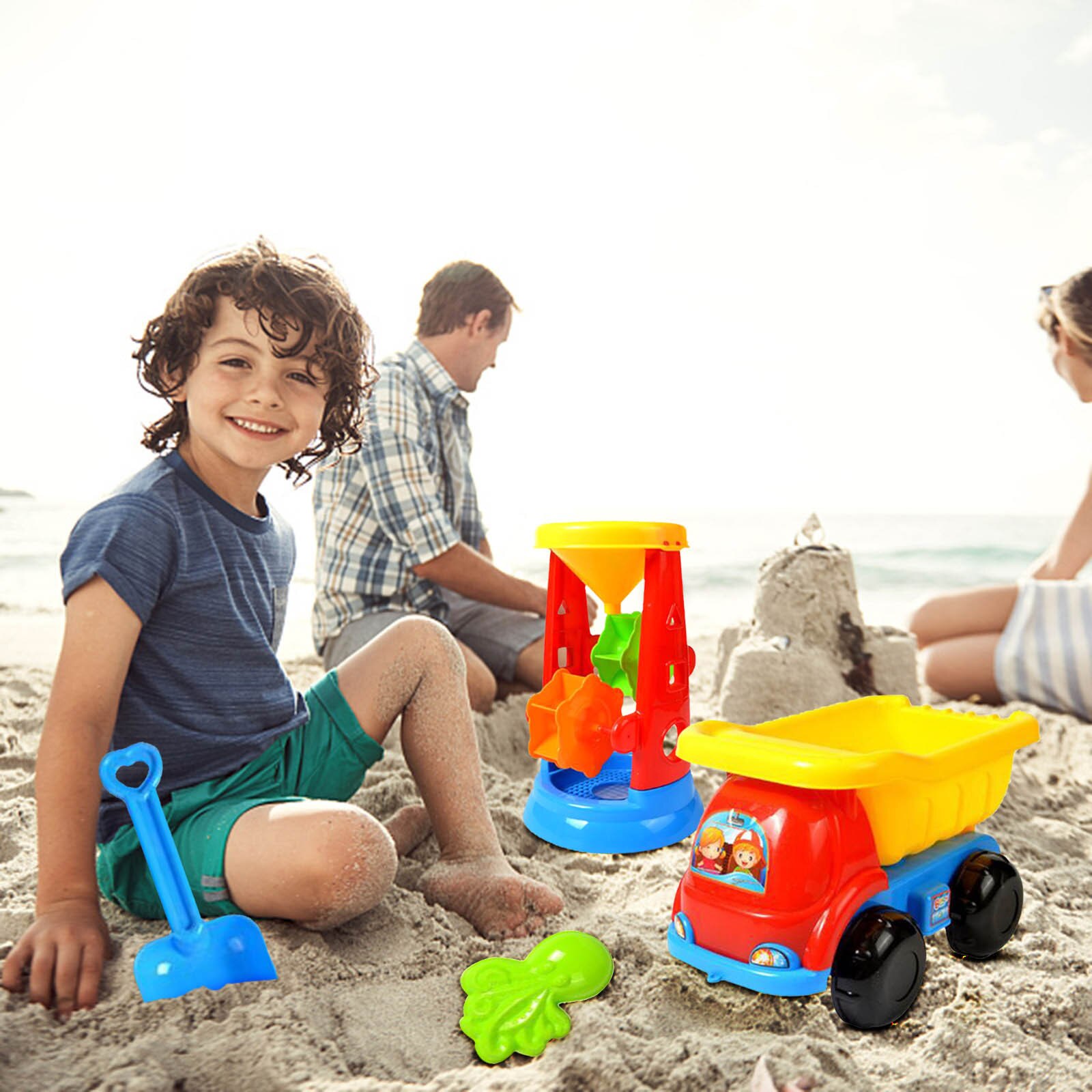 16 Stuk Strand Kinderen Strand Speelgoed, Tuinieren Speelgoed Set, vier Wiel Kinderwagen + Grote Zandloper Play Zandbak Zomer Outdoor Top