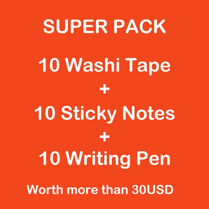 Super Pack 10 Washi Tape 10 Sticky Notes 10 Bedrading Pen