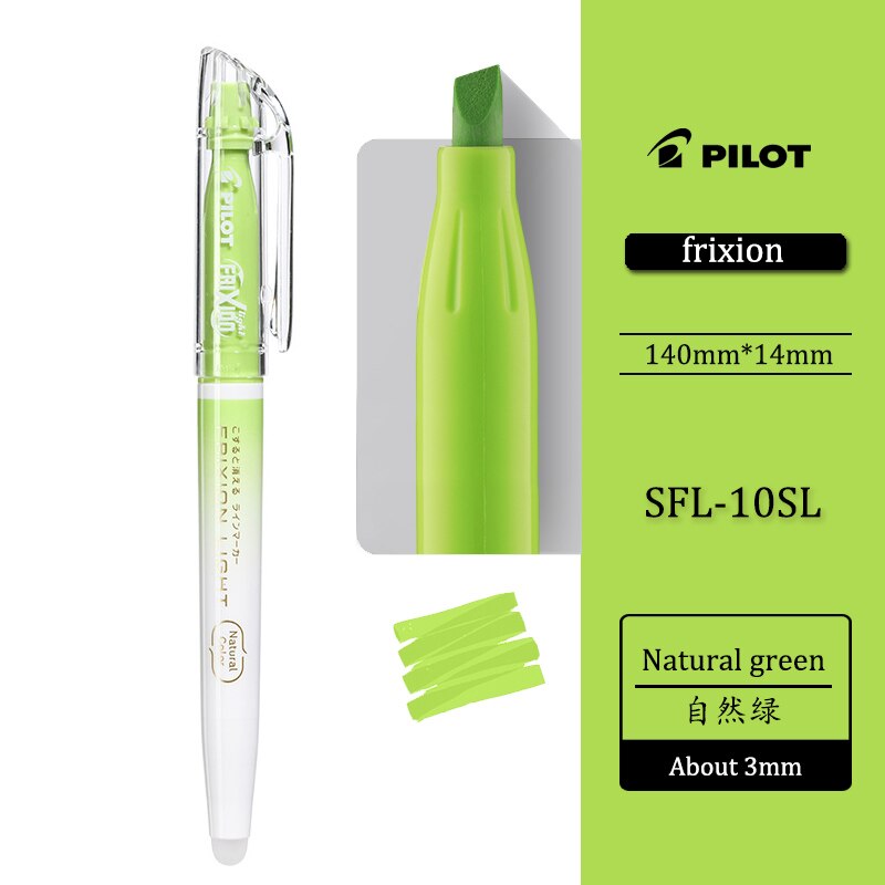 color natural piloto Japón Baile resaltador que se puede borrar frotar fricción color de luz marcador fluorescente SFL-10SL: Natural green