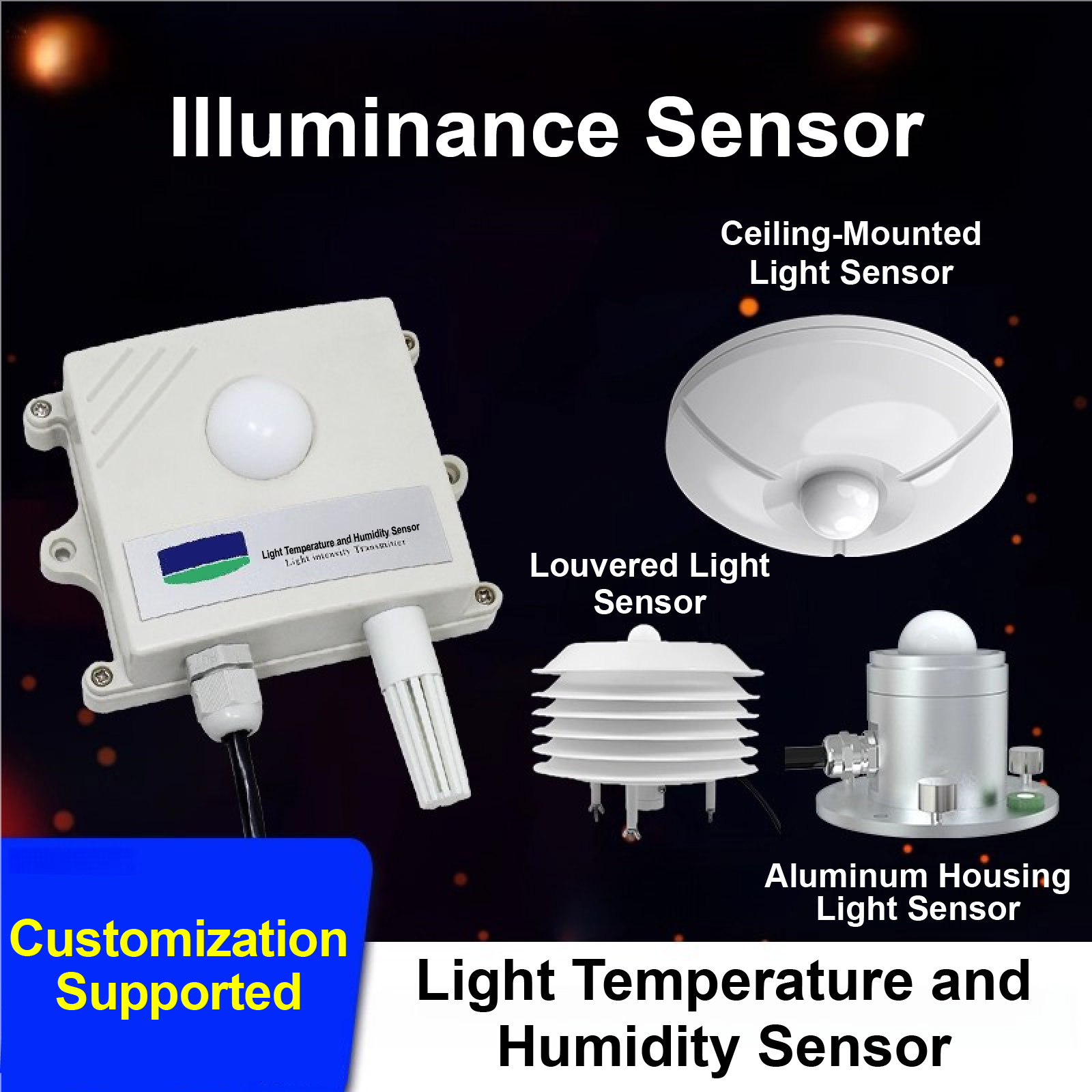 Ceiling Mounted Ambient Light Sensor High Accuracy Lux Meter with Temperature and Humidity for Environmental Monitoring