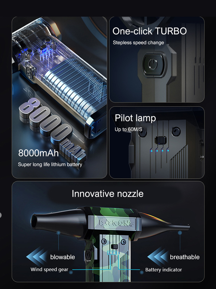 Turbo Jet Blower 210000RPM Powerful Air Blower Brushless Motor 350g Thrust Turbo Fan 8000mAh Souffleur Air Puissant Car Blower