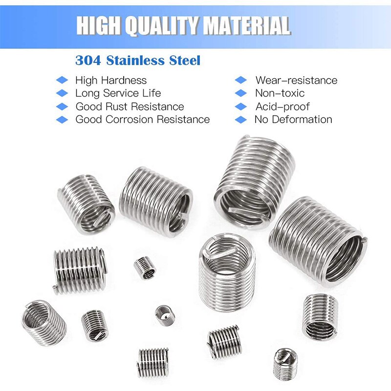 200Pcs Wire Inserts Screws Sleeve Kit, Metric Wire Thread Inserts Helical Type Coiled Wire Screw Repair Sleeve
