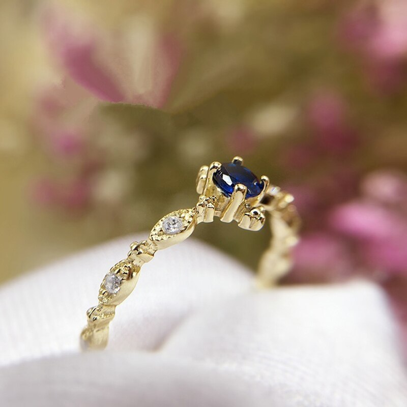 Simple Blue Zircon Rhinestones Ring For Women Accessories Jewelry Wedding Engagement Rings Gold Color Party Girl