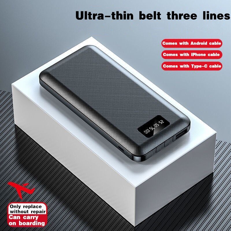 Power bank 50000mah comes with three wire mobile power supply for Apple Huawei vivo mobile phone universal mobile phone bracket