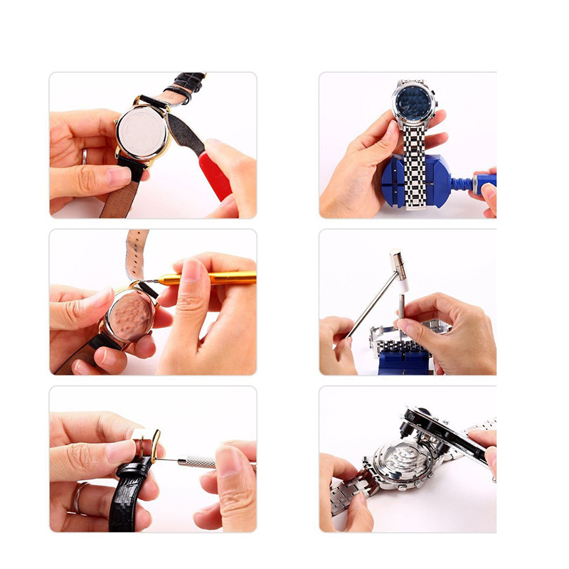 185 delers reparasjonssett for klokker, verktøy for utskifting av klokkebatteri, verktøy for fjerning av klokkelenke og bakstykke, fjærstangverktøysett